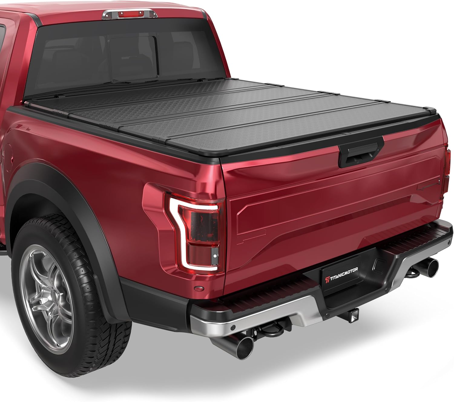 TITANICMOTOR hard quad-fold tonneau cover on a pickup truck bed