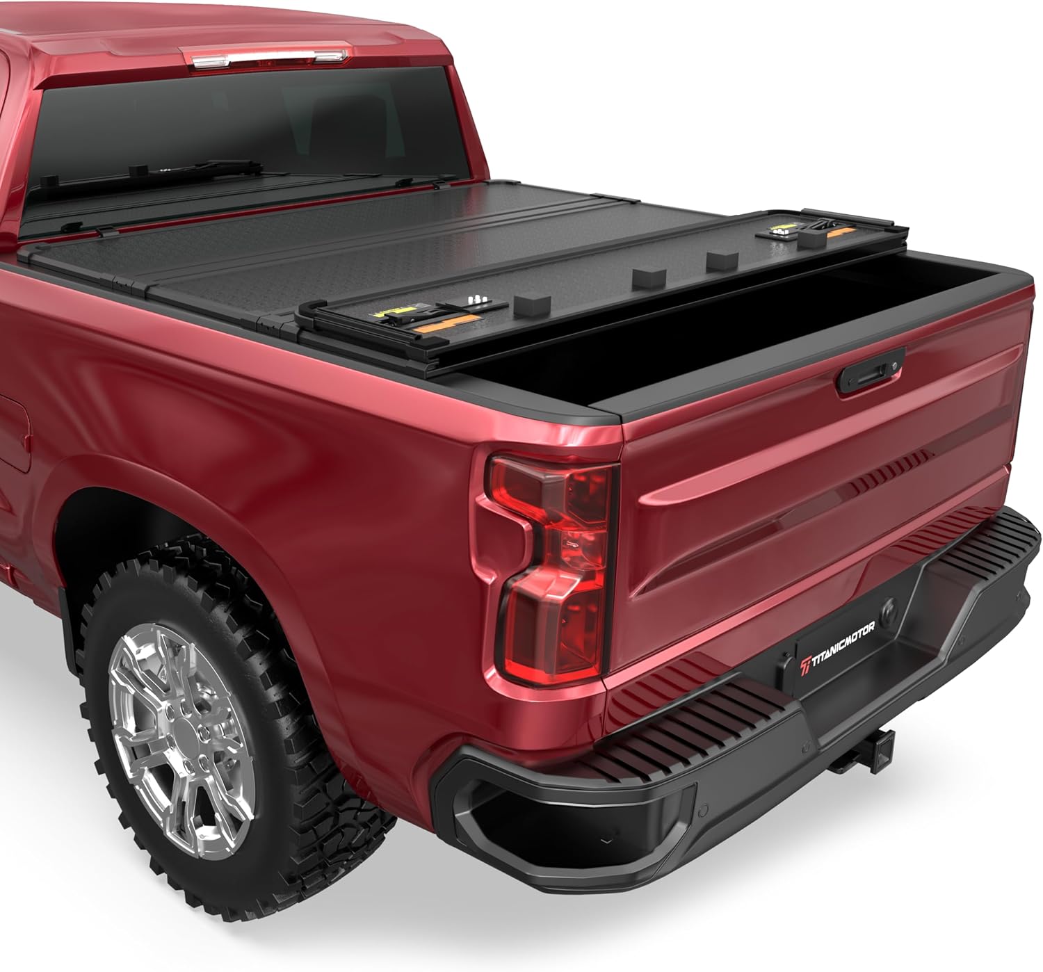TITANICMOTOR hard quad-fold aluminum cover for Silverado Sierra 1500 5.8FT